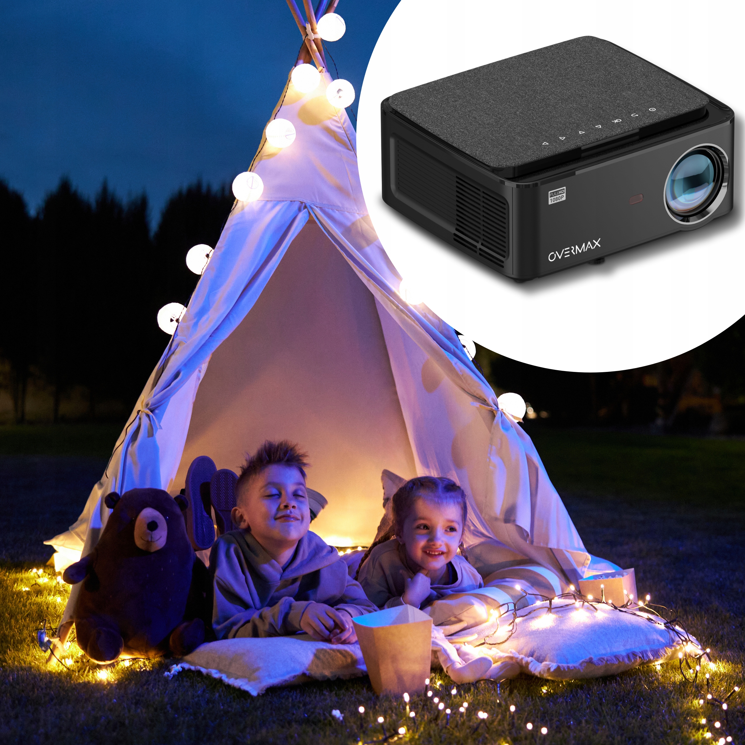 PRZENOŚNY RZUTNIK PROJEKTOR FULL HD 4K Android 9.0 + EKRAN PROJEKCYJNY 100 Rozdzielczość podstawowa (px) 1920 x 1080