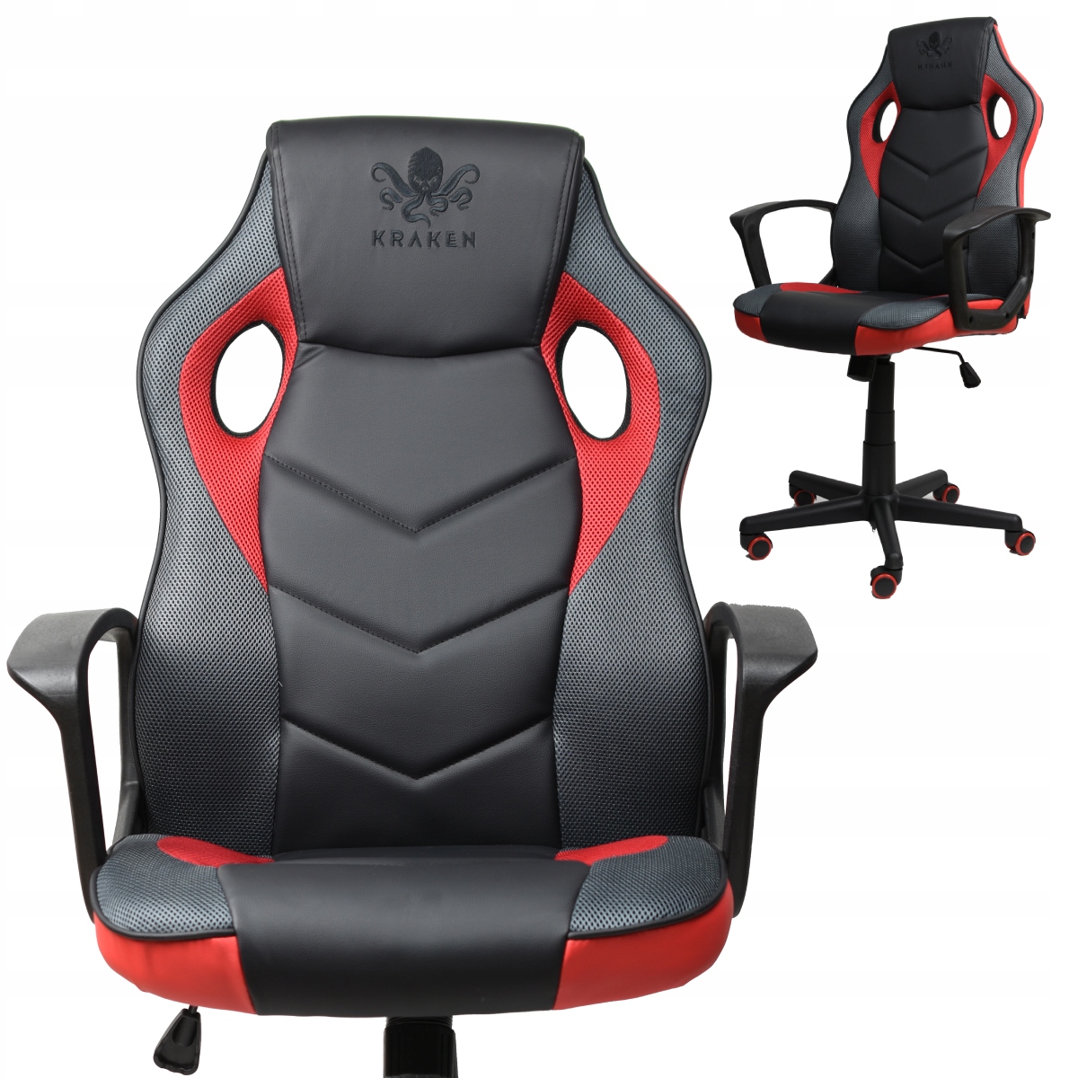 Fotel Gracza Gamingowy Krzesło Obrotowe Do Biurka Czerwony Czarny Ecoskóra