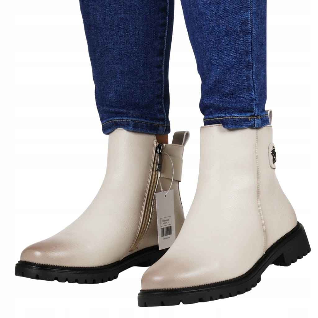 Béžové Dámské Kotníkové Boty Na Ploché Podrážce, Ozdobná Včelka Elegantní 37