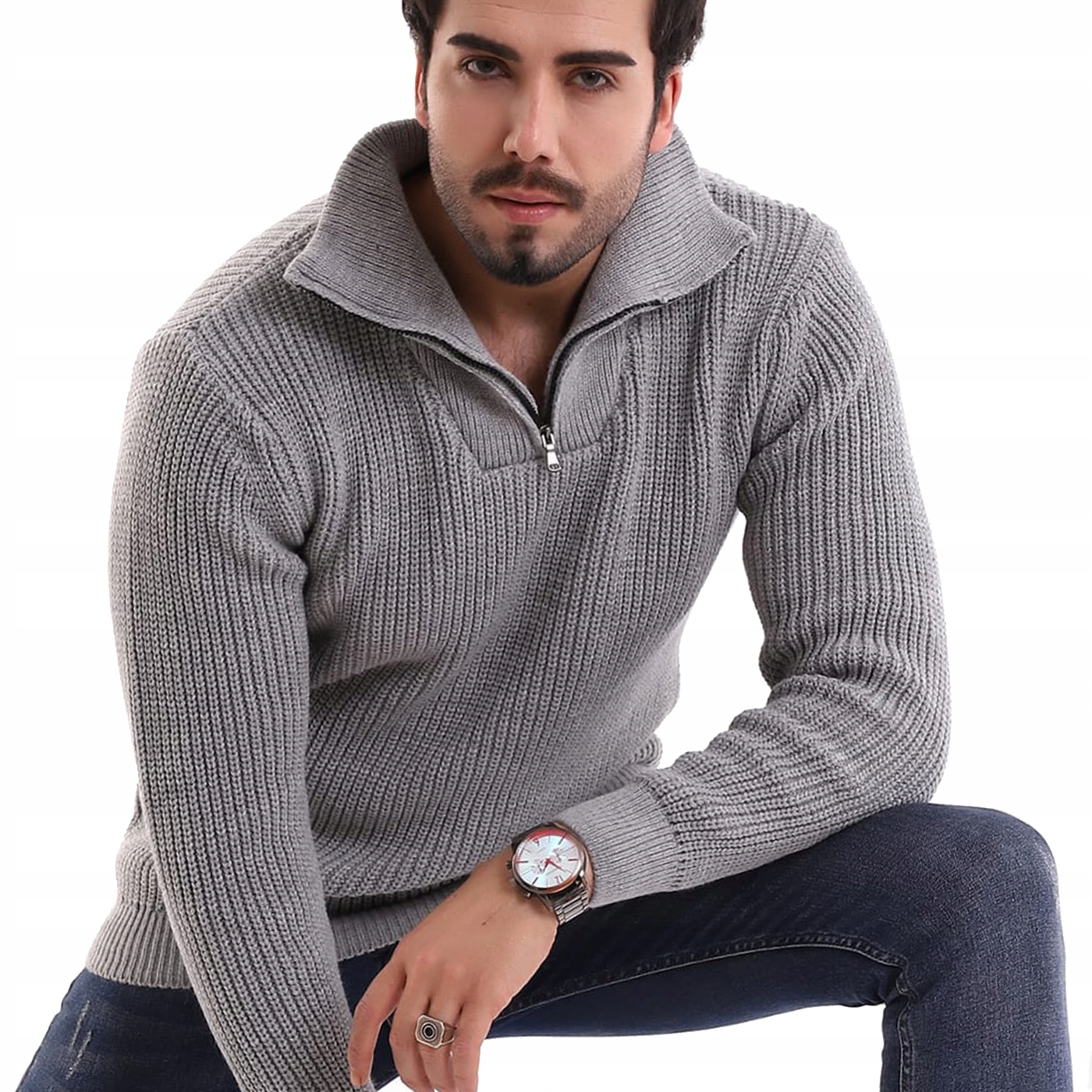 Pánský Svetr Mikina Se Stojáčkem Rolák Silný Teplý s vlnou