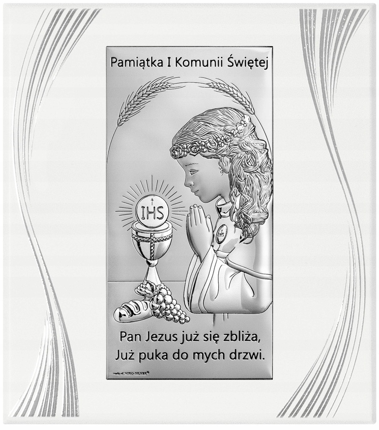 SREBRNY OBRAZEK PREZENT PAMIĄTKA I KOMUNI ŚWIĘTEJ - Grawer DEDYKACJA GRATIS