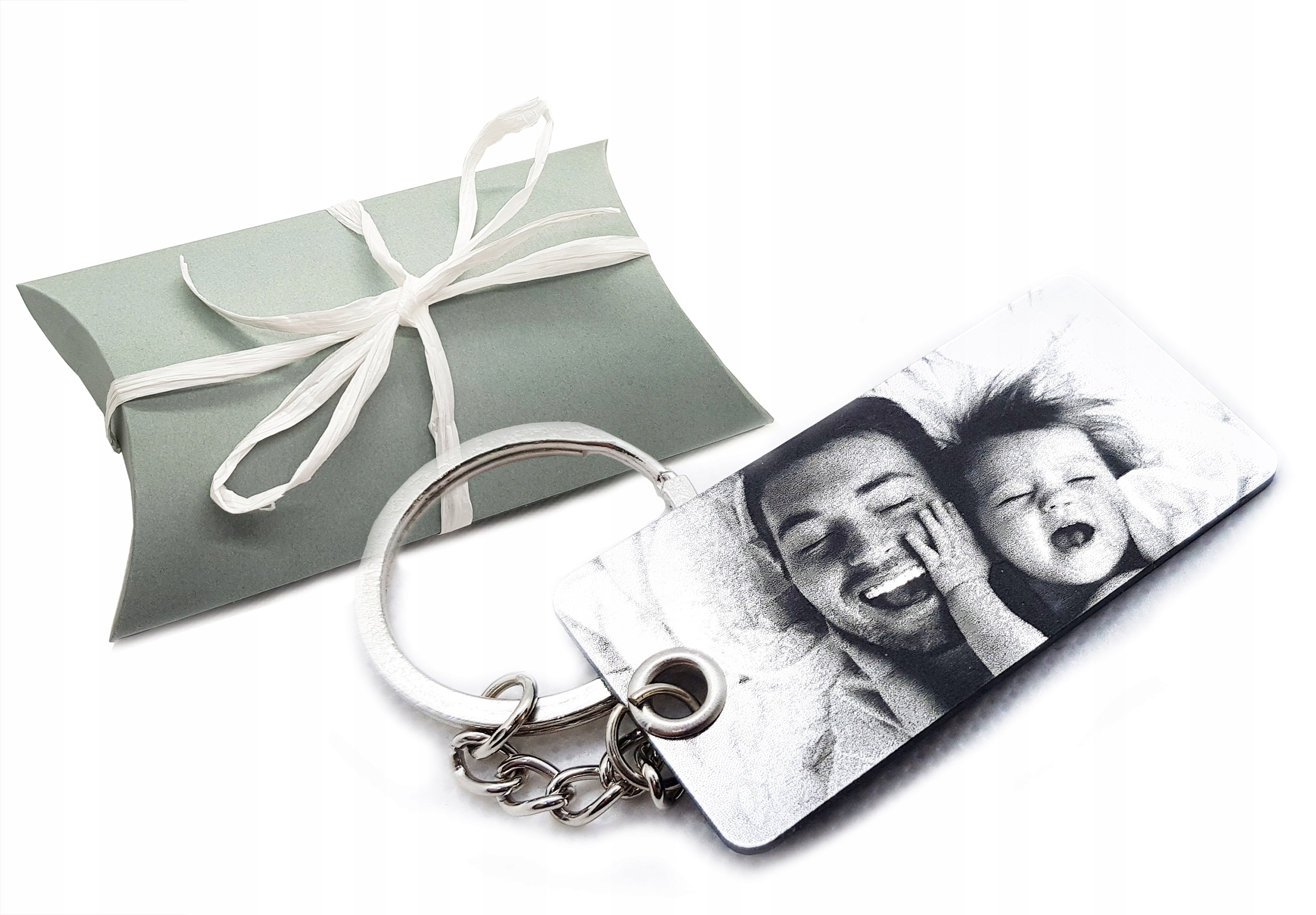 Prezent na Dzień ojca Brelok ze zdjęciem dwustronny DZIEŃ TATY + Gratis