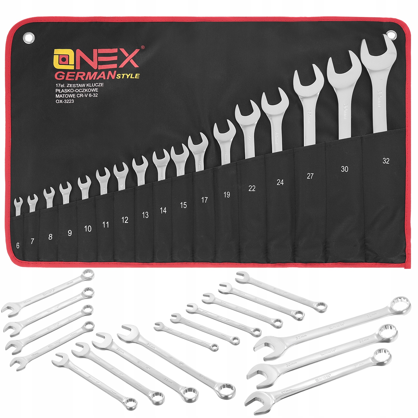 

Komplet kluczy płaskie 17 el Płasko oczkowe Matowe