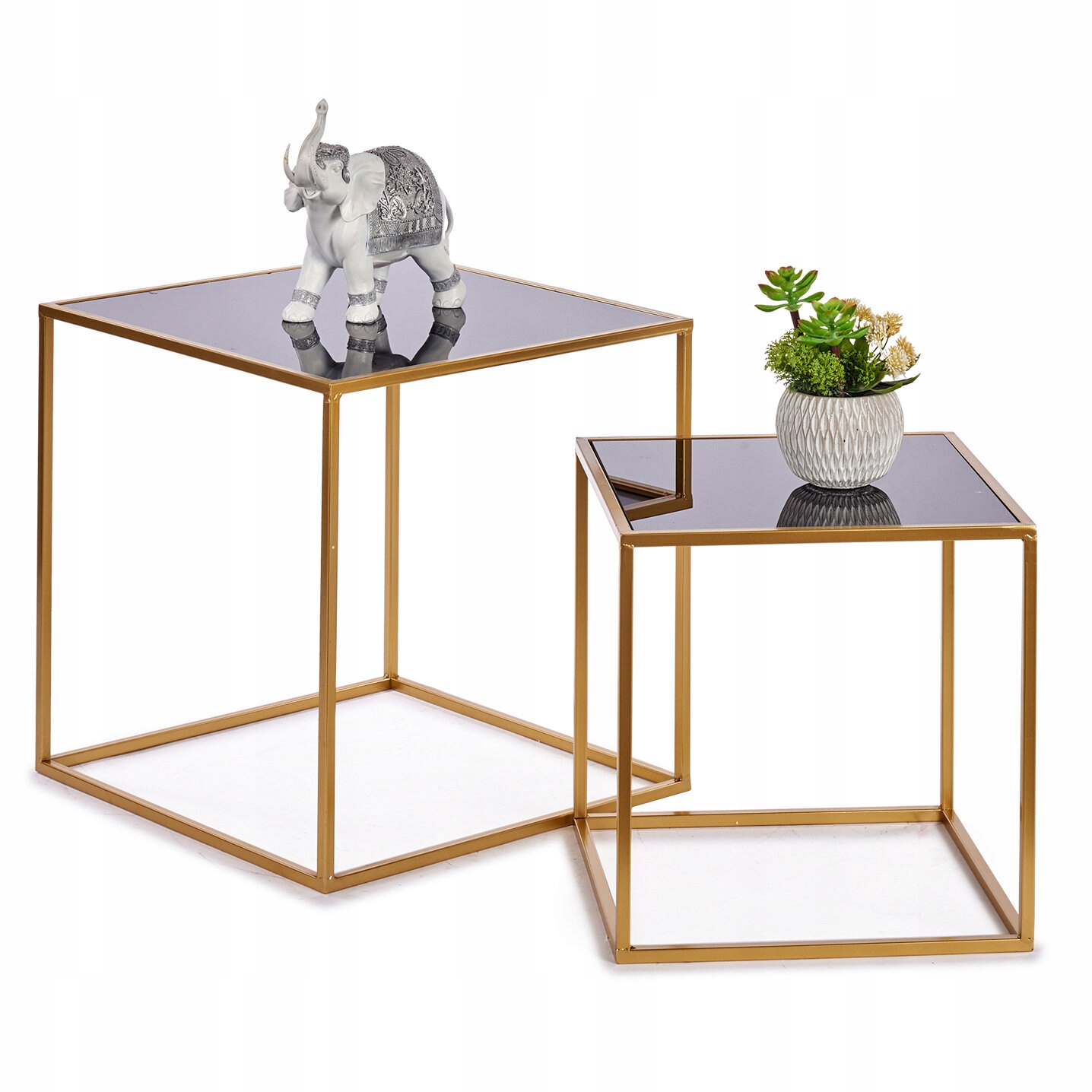 Konferenčný Stolík Štvorcový Sklenená Doska Sada Stolíkov x2 Stolíky Do Obývačky