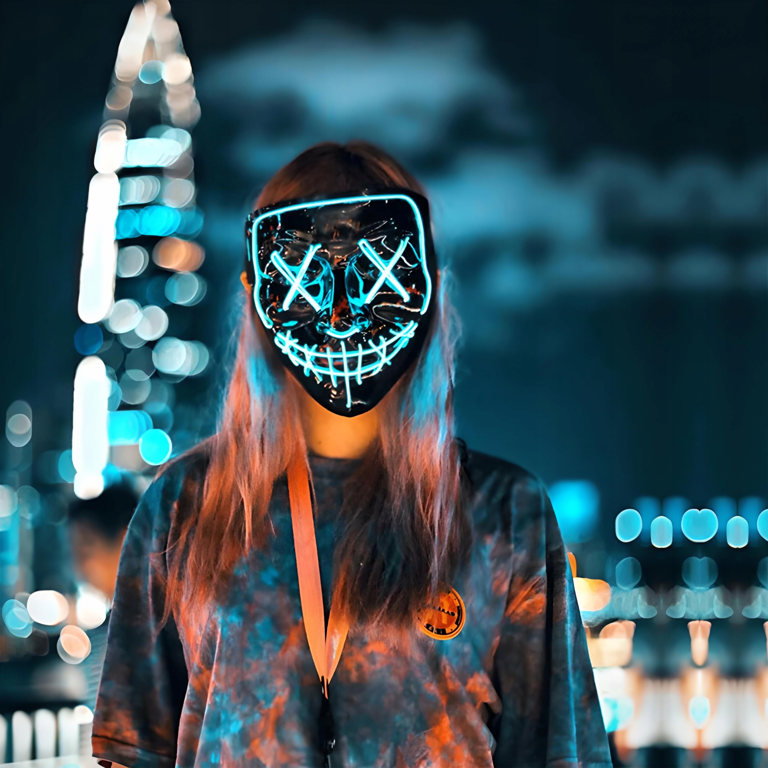 MASKA LED ŚWIECĄCA LEDOWA NA HALLOWEEN IMPREZĘ KARNAWAŁ PRZEBRANIE PURGE Materiał inny