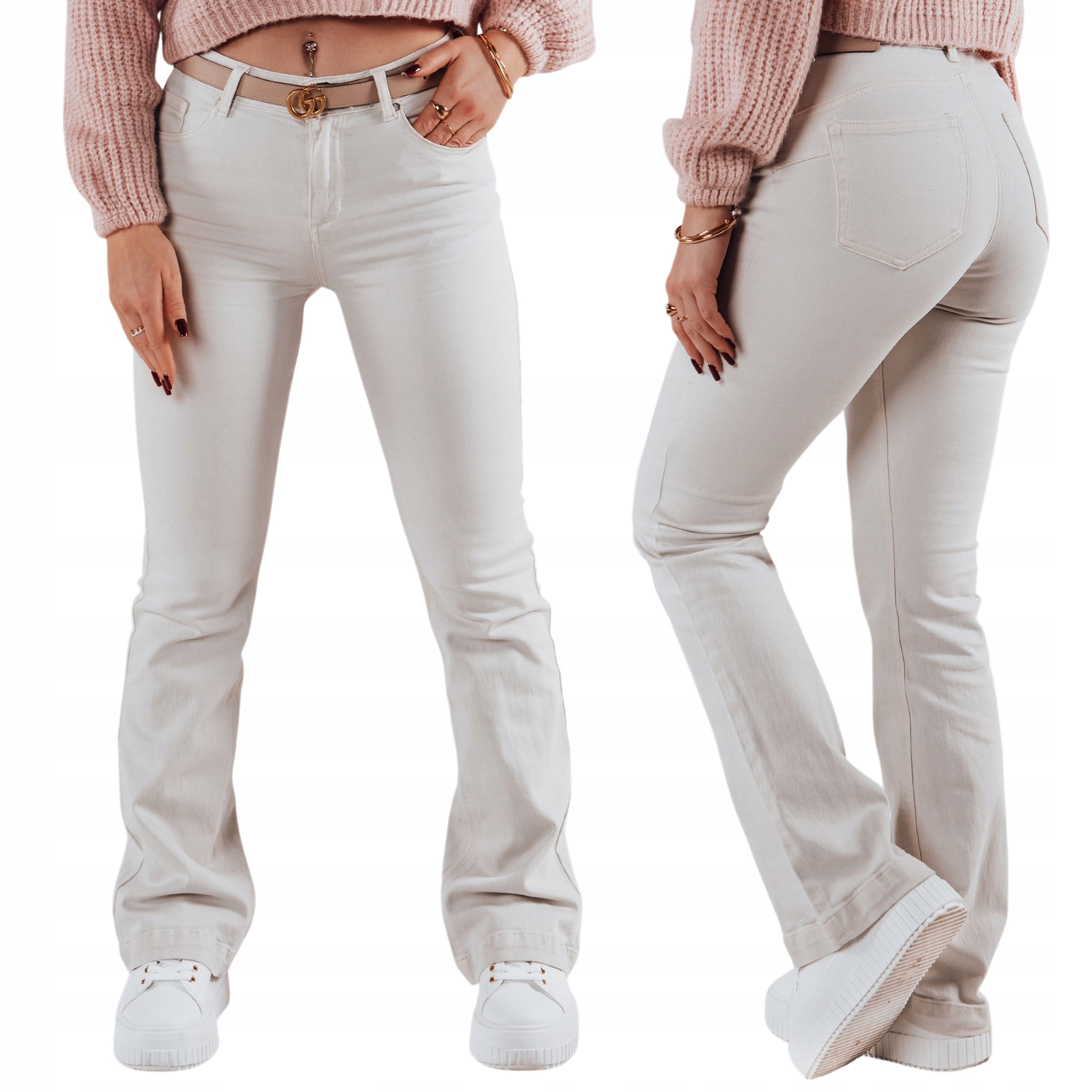 Jeansy damskie z rozszerzaną nogawką dopasowane uy2367 XL