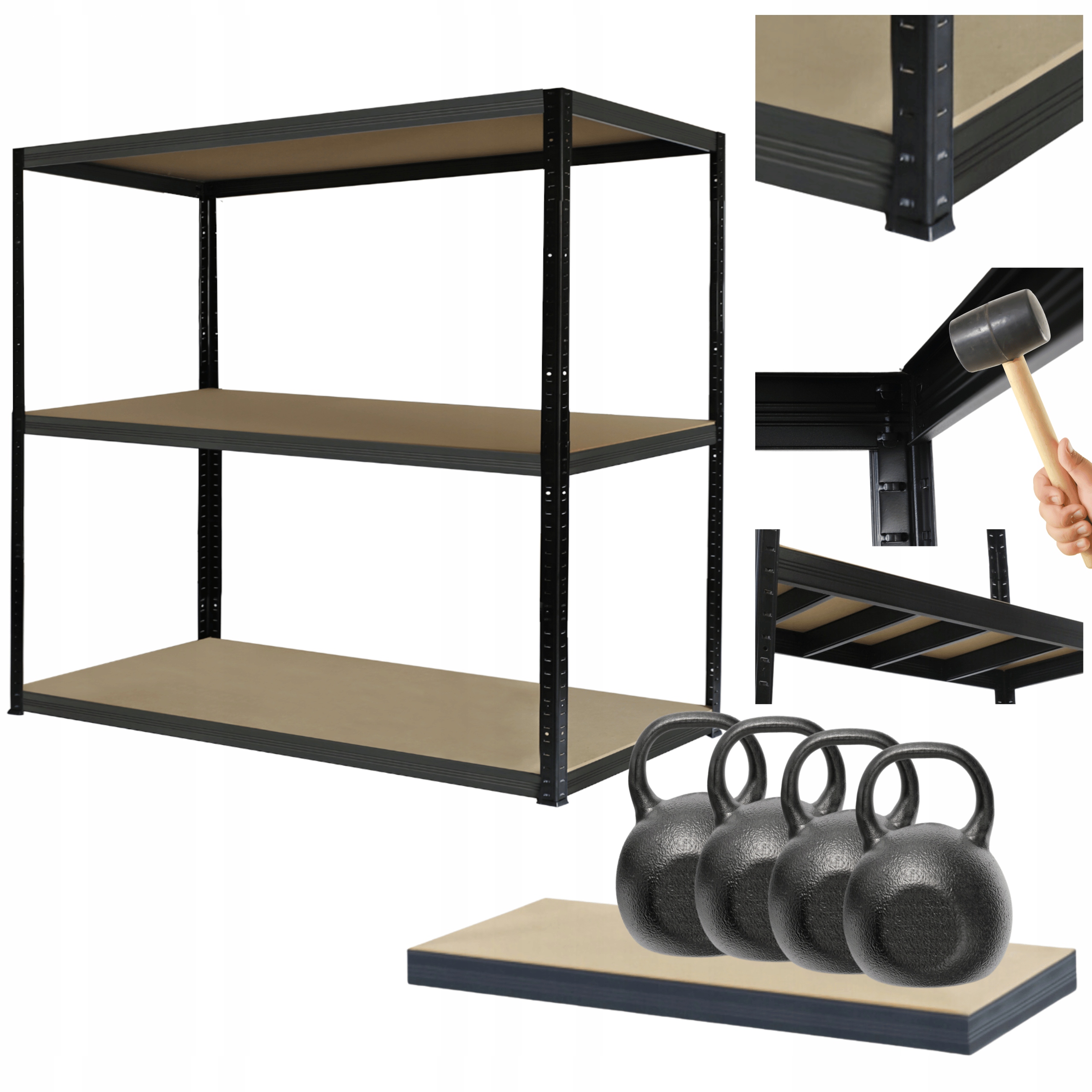 Kovový skladovací regál čierno-sivý Helios 90x110x60 cm 3Px400 kg Pevný