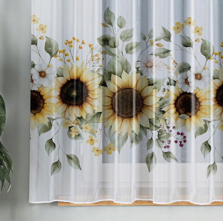 Záclona slunečnice hotová bílá voál malovaná nádherně vypadá 250x120