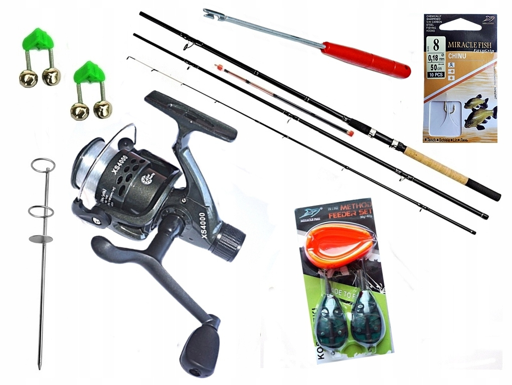 Koszyki Method Feeder Wędka 330cm. Kołowrotek Podbierak Haczyki Podpórka
