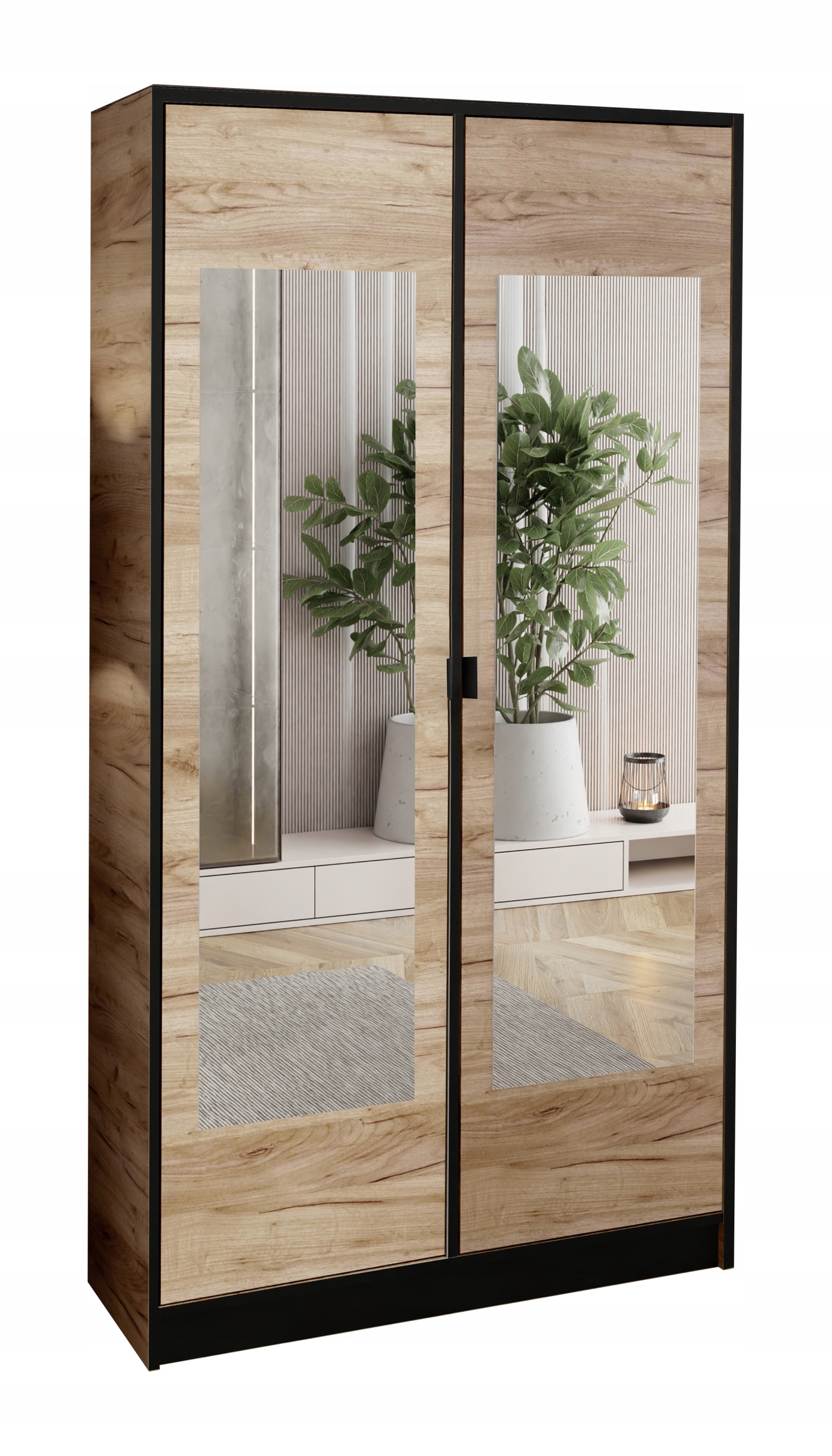 Skříň dvoudveřová šatní skříň Lumi 105 2D Dub Craft 2X Zrcadla Dior Úchyt Č.