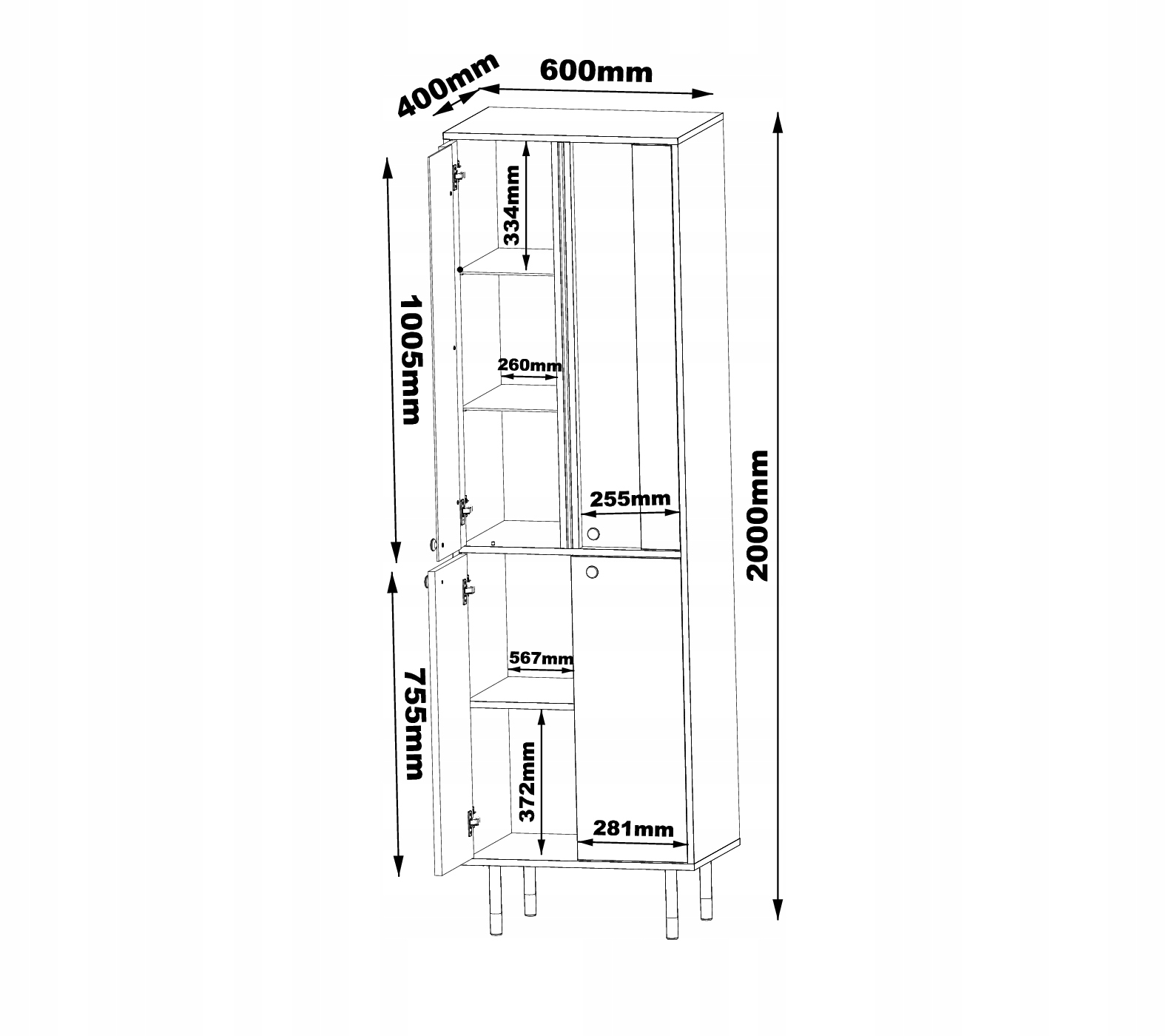WITRYNA CRISTAL 5 200cm BIAŁY MAT POŁYSK+LED Typ stojąca