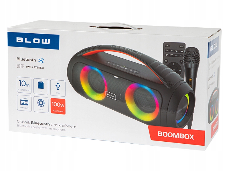 GŁOŚNIK BEZPRZEWODOWY 100W USB SD PILOT MIKROFON Zasilanie akumulatorowo-sieciowe