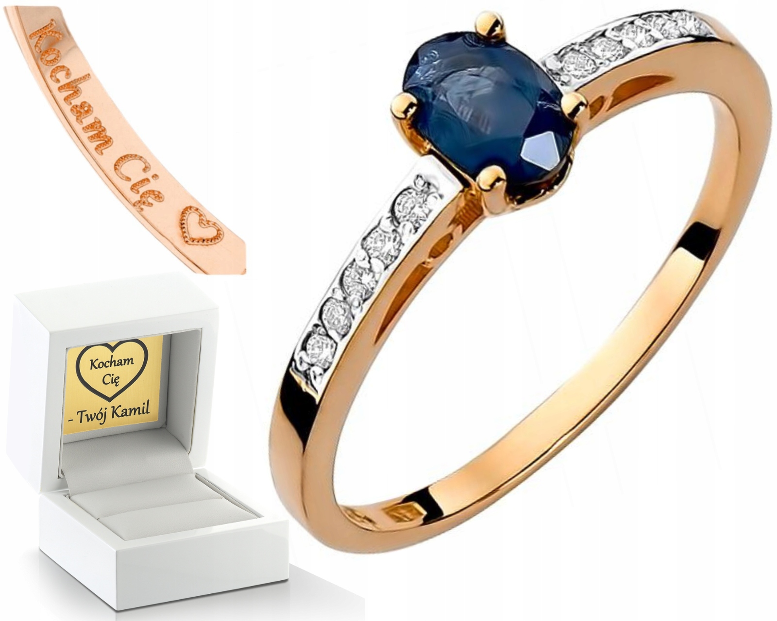 Prstýnek Se Safírem A Brilianty, Růžové Zlato