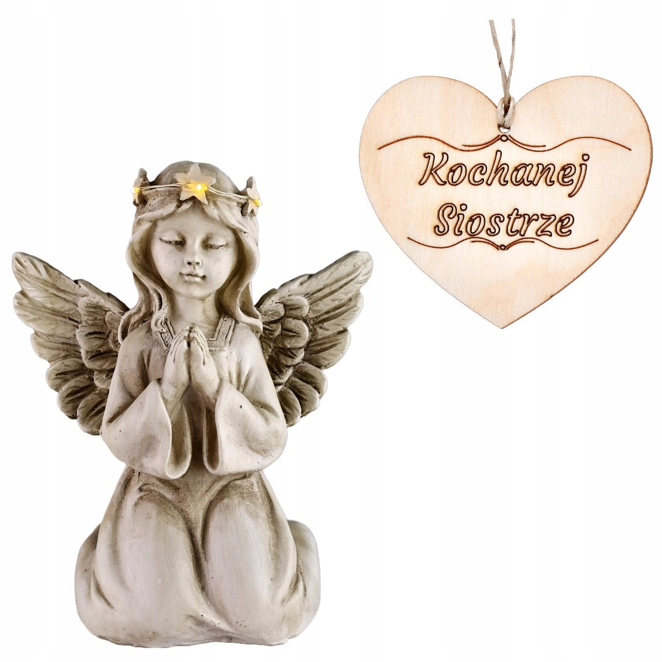 Hřbitovní Svíčka Anděl strážný klečící svítící koruna do zahrady na hrob Sestry 18 CM
