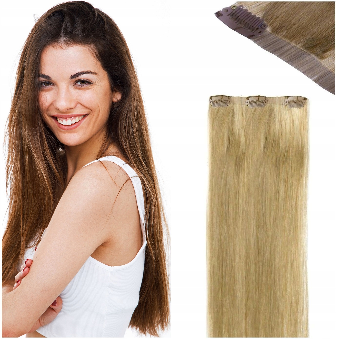 Bezešvé Clip-in Příčesek Do Vlasů Přírodní 40 CM 3 Sponky světle hnědá 6