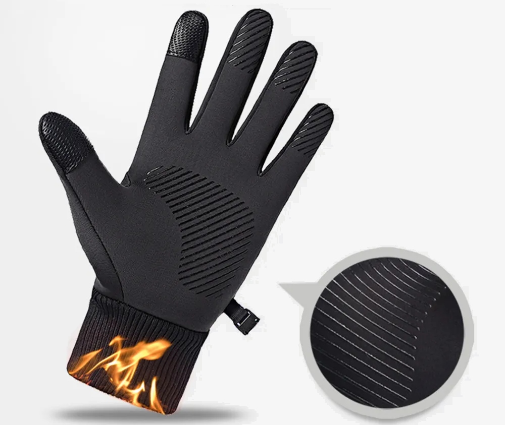 RĘKAWICZKI ZIMOWE DOTYKOWE SPORTOWE DO BIEGANIA OCIEPLANE WODOODPORNE BLACK Kolor czarny