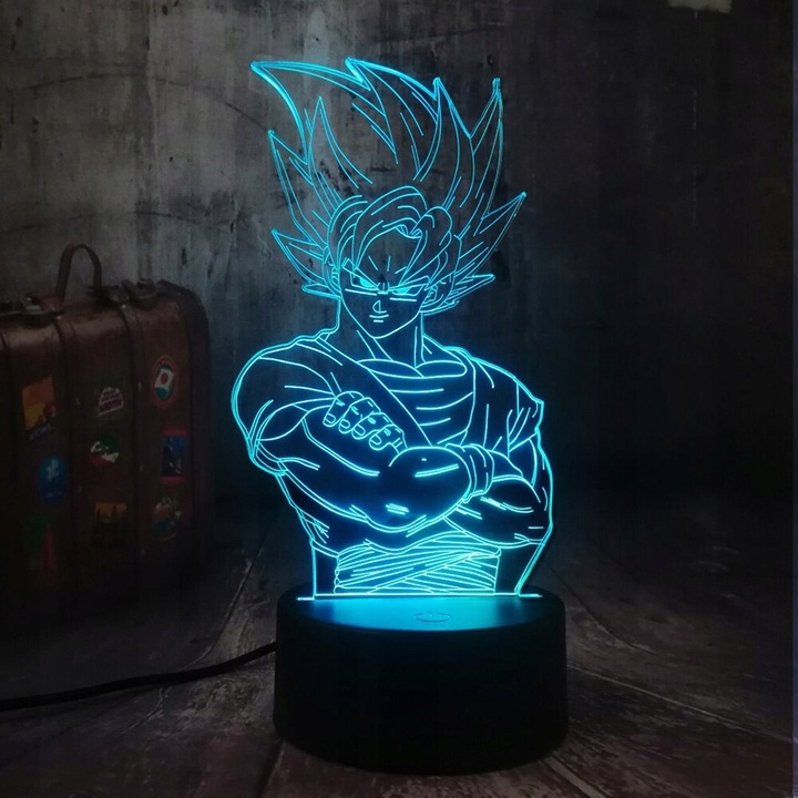 Lampka Nocna Statuetka Led Anime Dragon Ball Son Goku Twój Napis + Pilot Długość/wysokość 20 cm