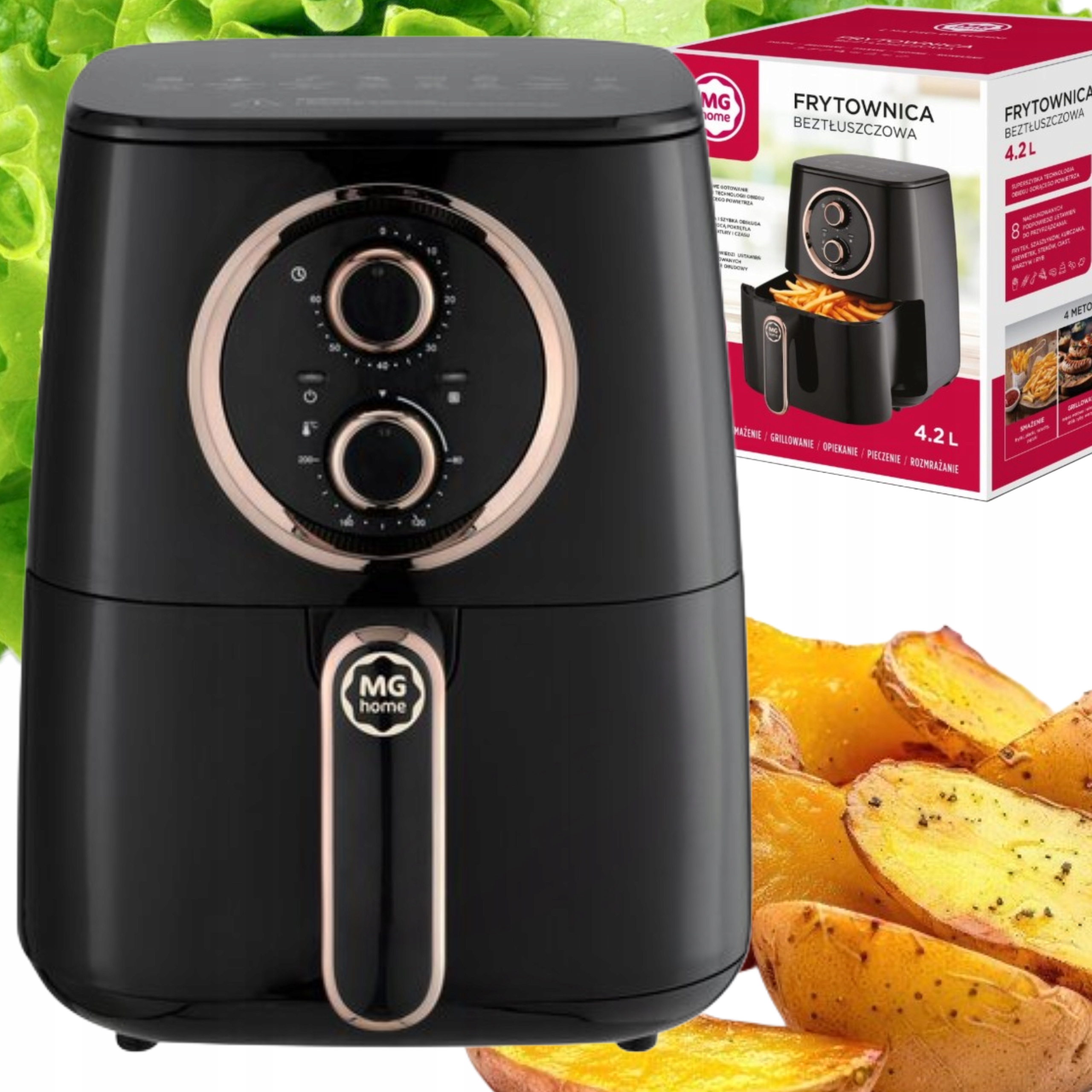 Air Fryer Frytownica Beztłuszczowa 4.2L 1400W Mg Home Czarna 5 Programów
