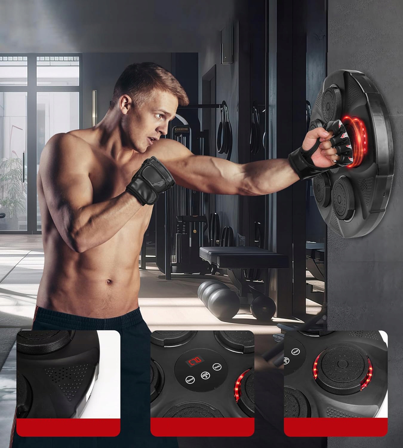 BLUETOOTH MUSIC LED BOXING MACHINE W DOMU DLA DOROSŁYCH I DZIECI RĘKAWICA Kolor dominujący czarny