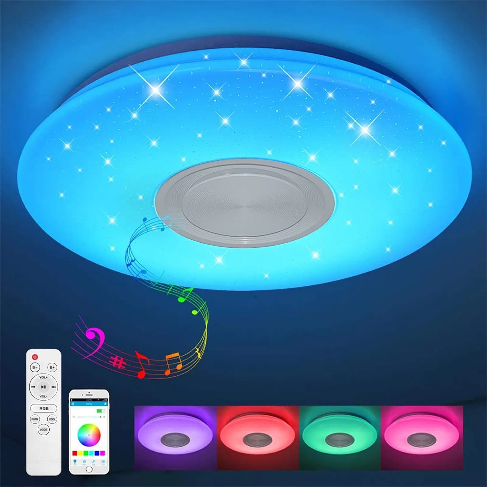 Lampa stropní svítidlo Led Rgb Barevný Bluetooth reproduktor 60W Dálkový Ovladač Set