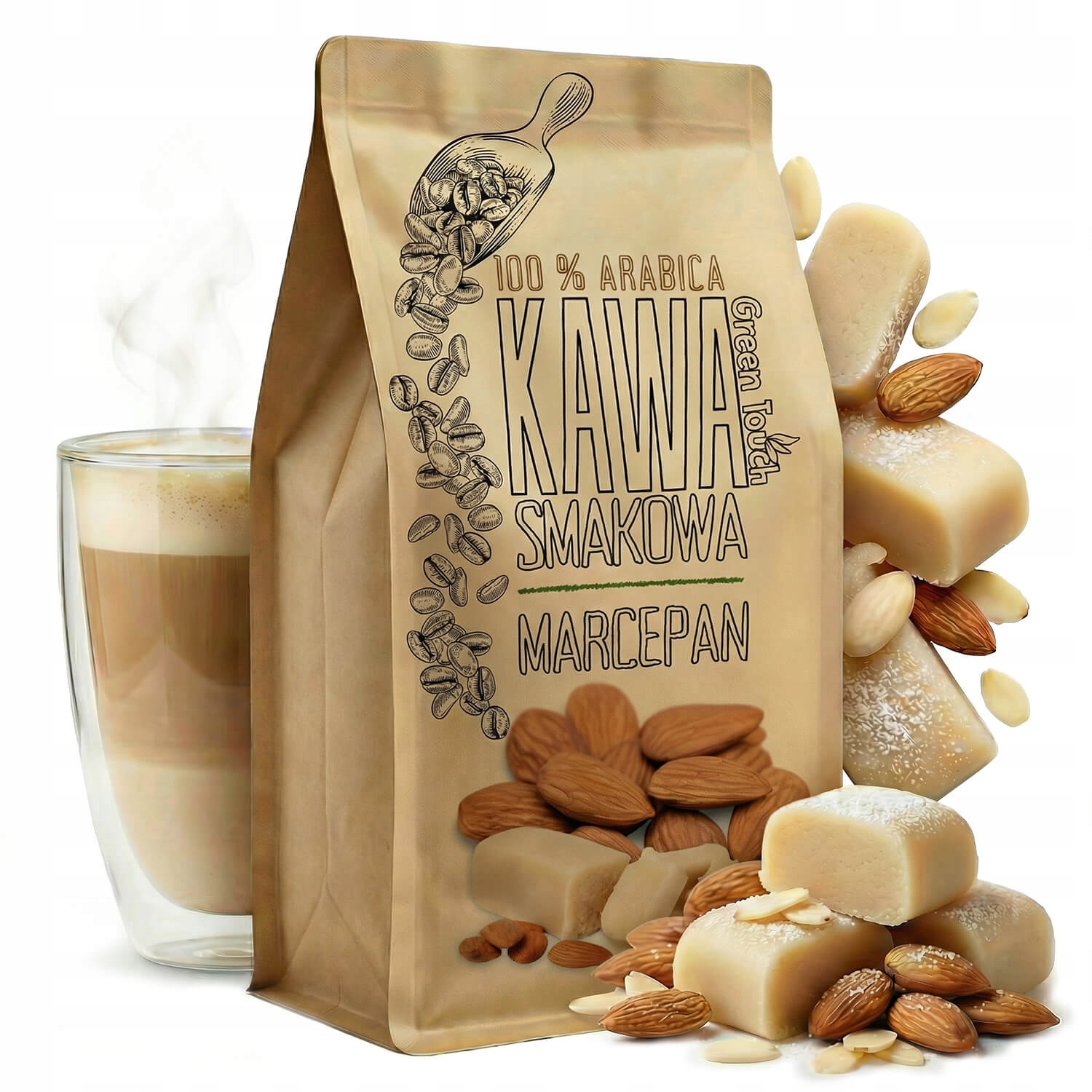 Levně Káva Zrnková příchuť Marcipánová marcipán mandlová 1 kg Green Touch