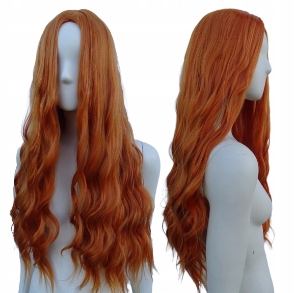 Paruka Ruda bez ofiny vlny kadeře dlouhá tepelně odolná cosplay oranžová