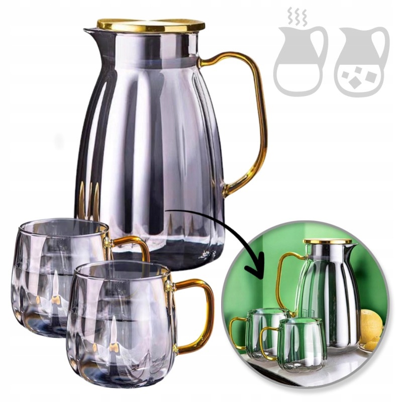 Sada Džbánů 1,6 L S Víkem 2 Sklenice 350 ML Skleněný Komplet Na Nápoje