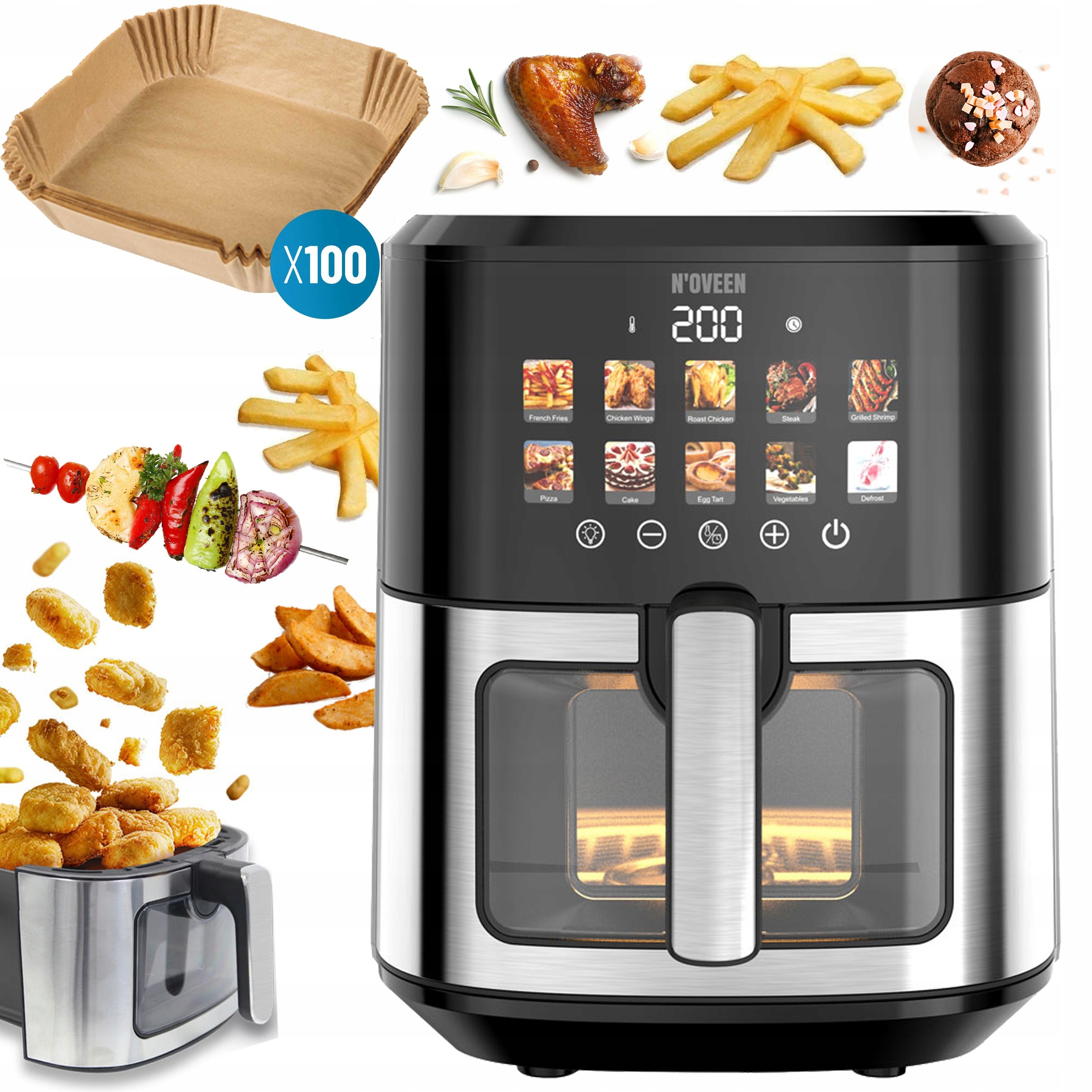 Frytkownica Beztłuszczowa Frytownica 6,5L Inox Led 10 Programów Air Fryer