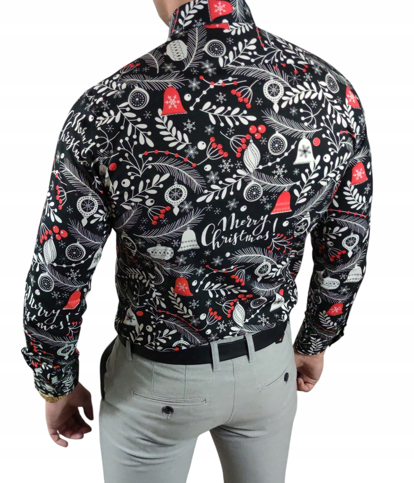 Vánoční košile slim fit černá Ho ho ho ESP029 XL