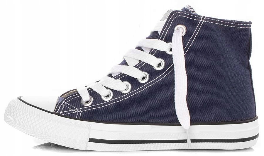 SOLIDNE WYSOKIE GRANATOWE TRAMPKI TENISÓWKI Wzór dominujący bez wzoru