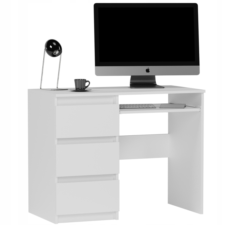 BIURKO KOMPUTEROWE 96CM STOLIK STÓŁ BIAŁE LEWE N-3L