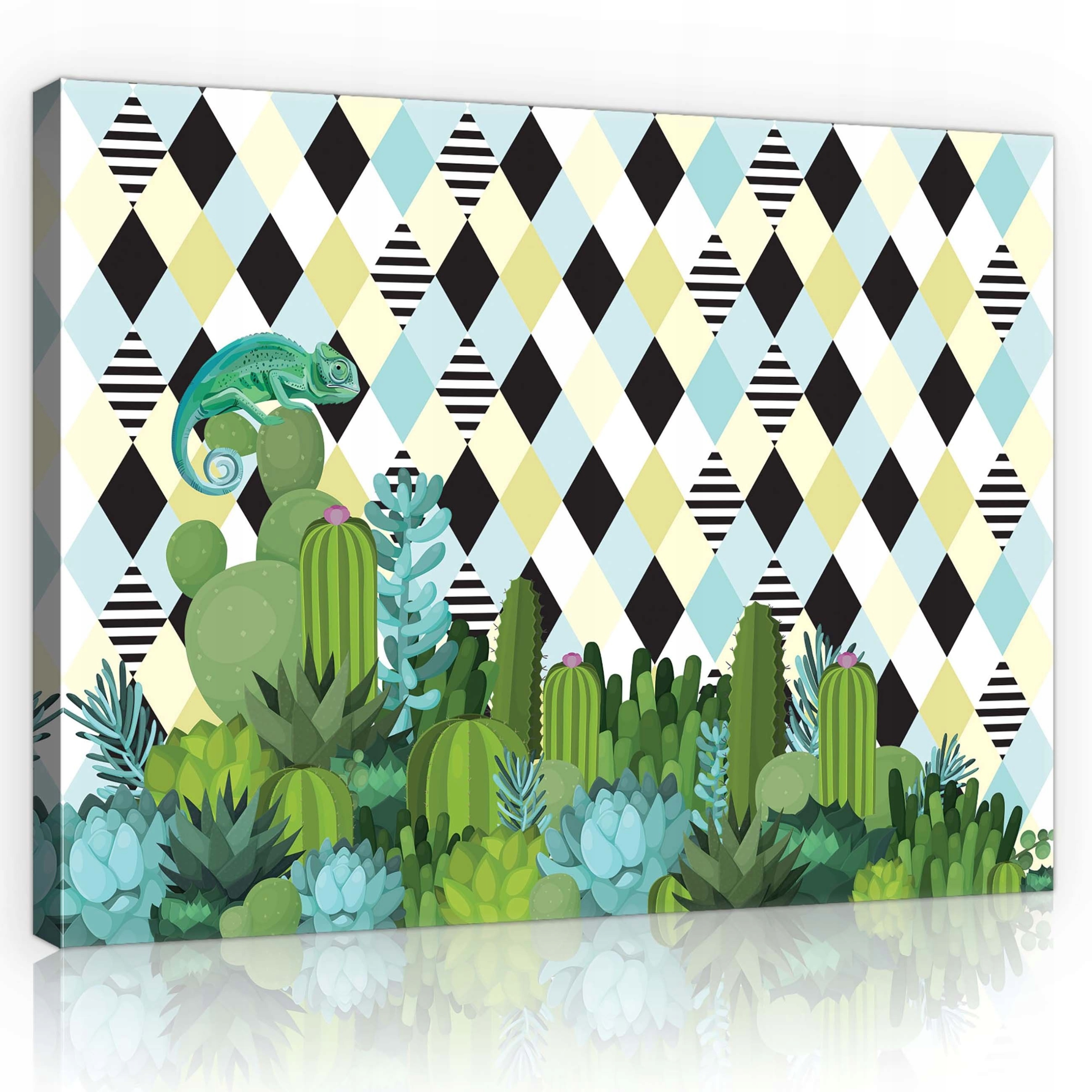 Obraz 100x75 Tropy kaktusy sukulenty geometrické kosočtverce pruhy jasně