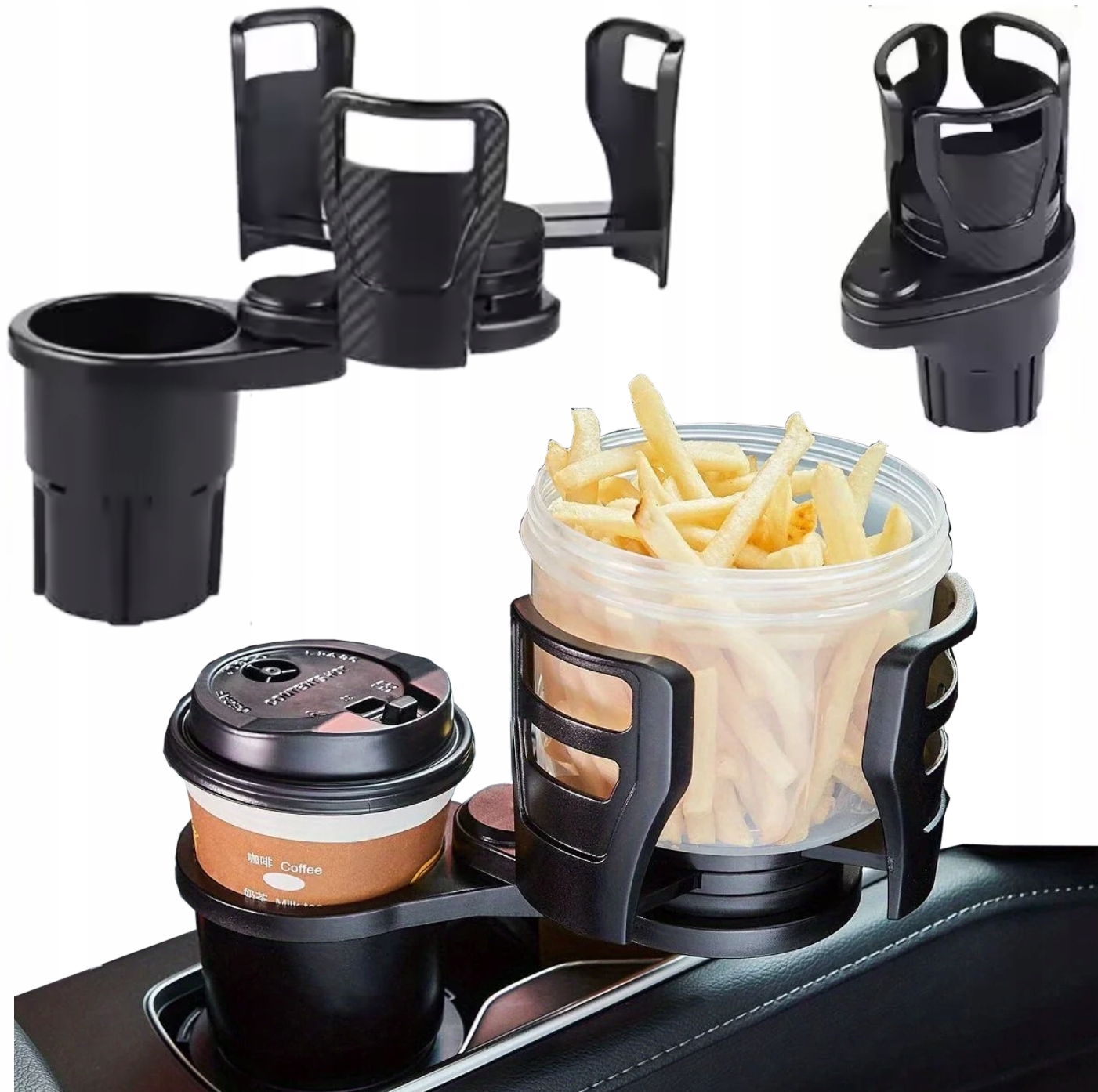 Samochodowy Stolik Na Kubek 2 Dwa Kubki Duży 360 Podwójny Uchwyt Wielofunk