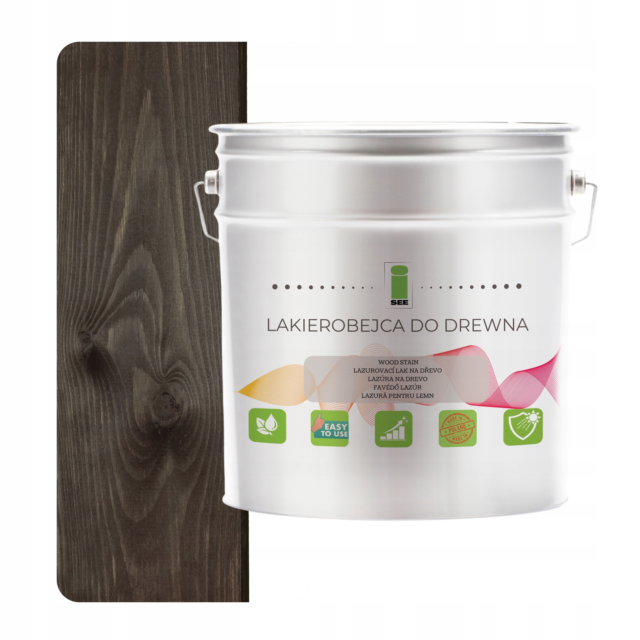 Lakovací hmota na dřevo černá, hydrofobní, bez zápachu, saténová 3v1 5L D090