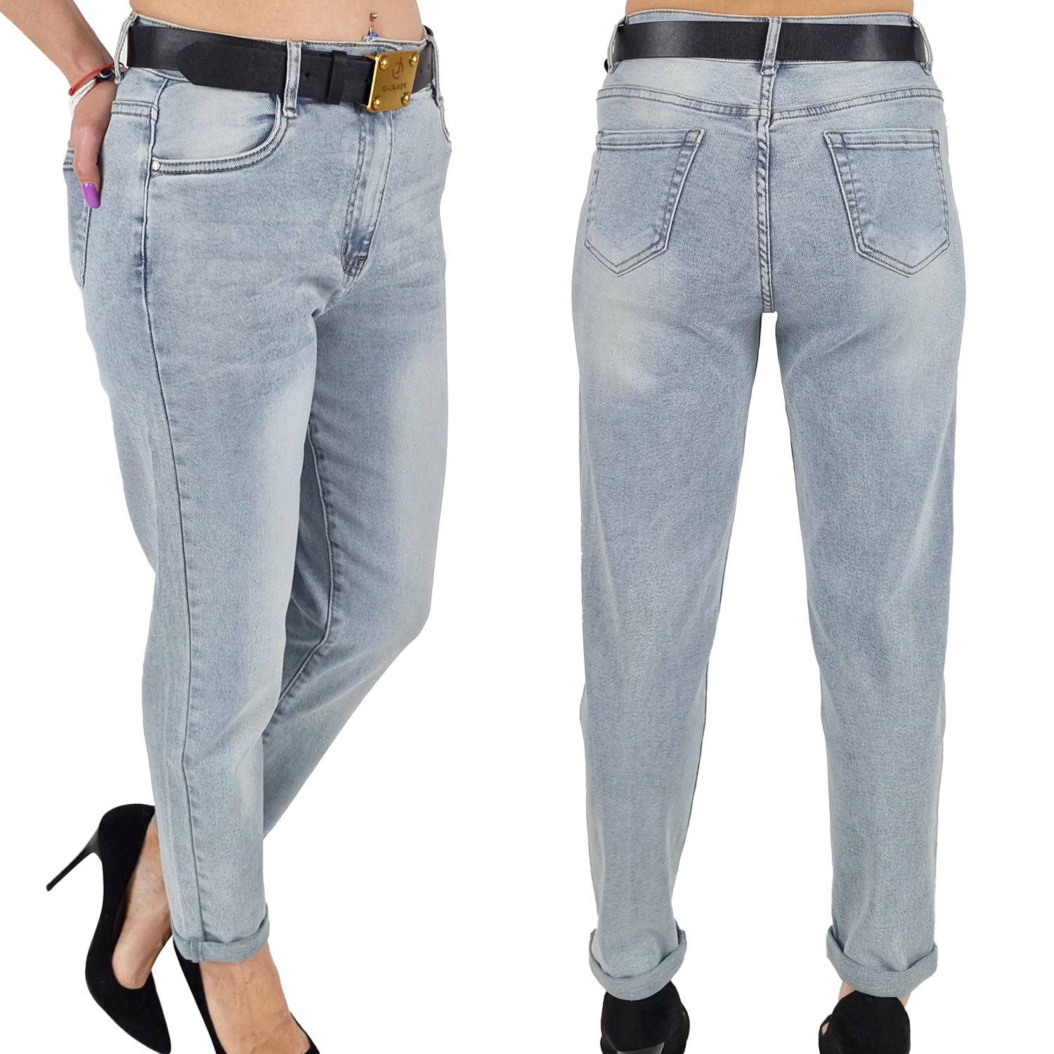 Premium Jeansy spodnie damskie wysoki stan Mom Fit Boyfriend