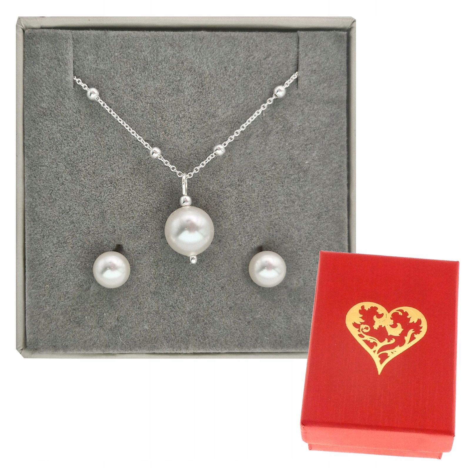 Komplet Biżuterii Srebrnej 2W1 Perły Swarovski 6+8MM Srebro 925