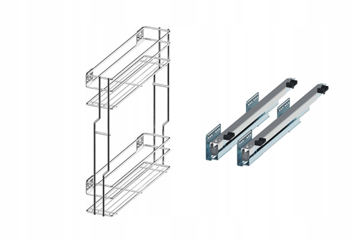 Koš do skříně levý 15 cm 150 chrom 2p s tlumením dovírání Rejs s plným výsuvem