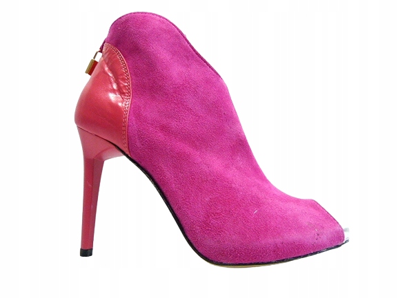 Fuchsiová kotníkové boty bez prstů s ozdobným zlatým visacím zámkem platforma J.Wolski 38