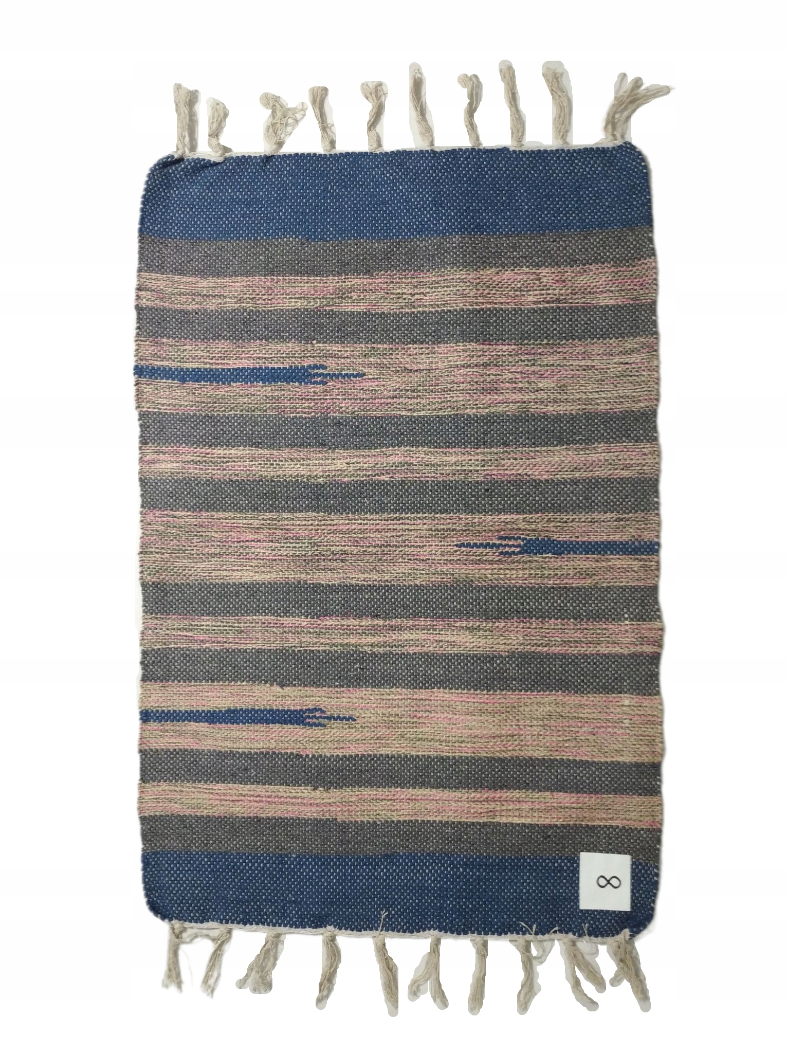 chodnik tkany dywanik bawełniany paski frędzle 50x80 granat szary róż m8 EAN (GTIN) 5906395819133