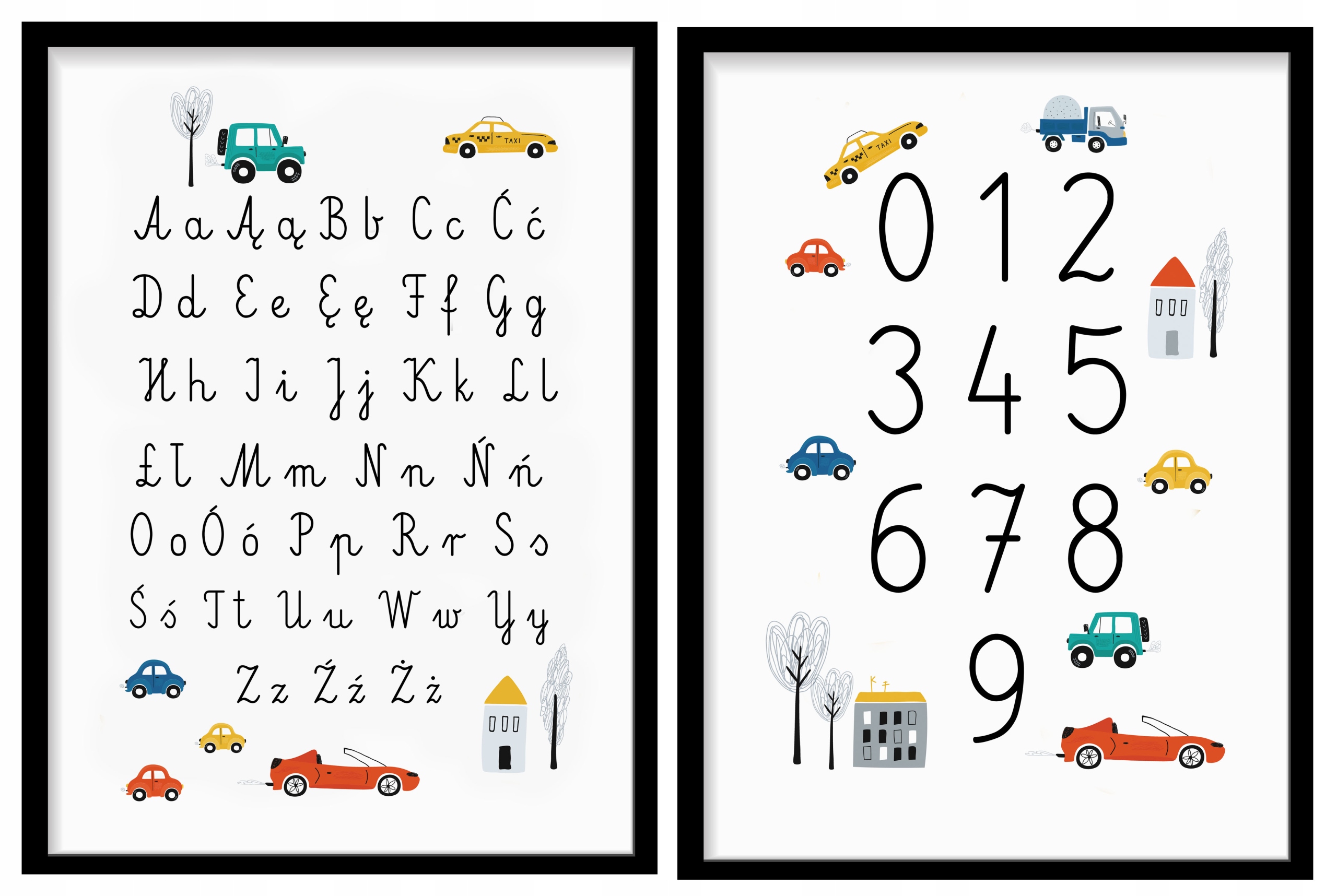 

Obrazek alfabet pisany cyfry obrazek A3 auta Ramka