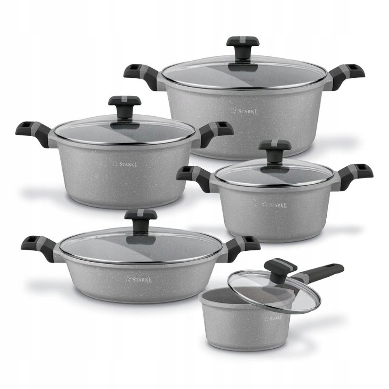 STARKE PRO Zestaw garnków marmurowych Musse Grey 10 elementów