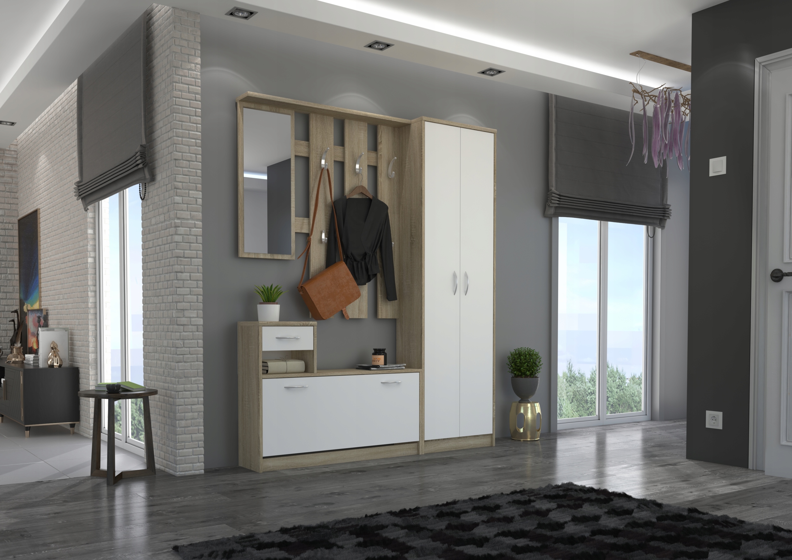 GARDEROBA SZAFKA NA BUTY WIESZAK LUSTRO 150 CM LUIZA DĄB SONOMA MAFMEBLE Marka MAFmeble