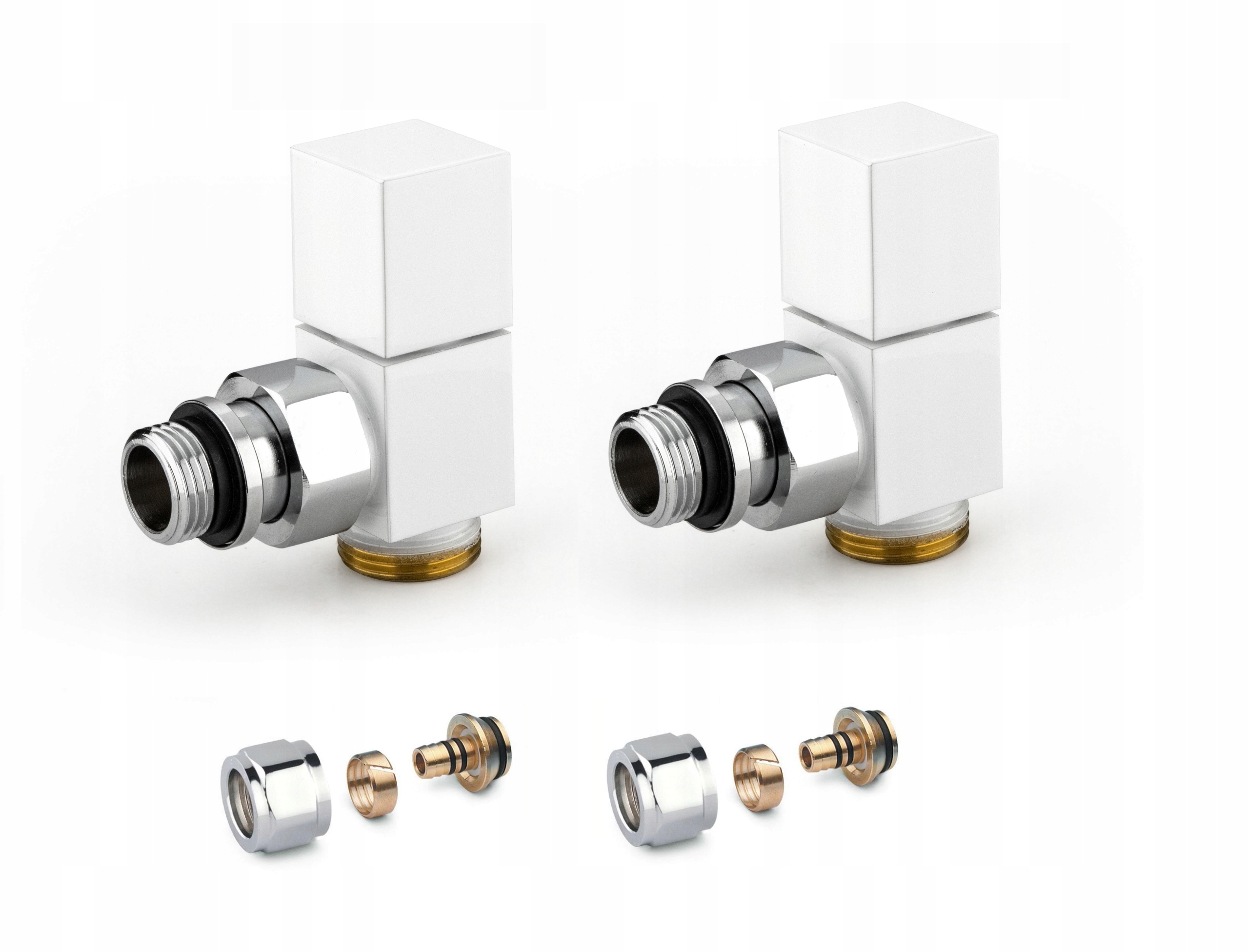 Radiátorové ventily Apm Square uhlové, chróm/BIELY Pex