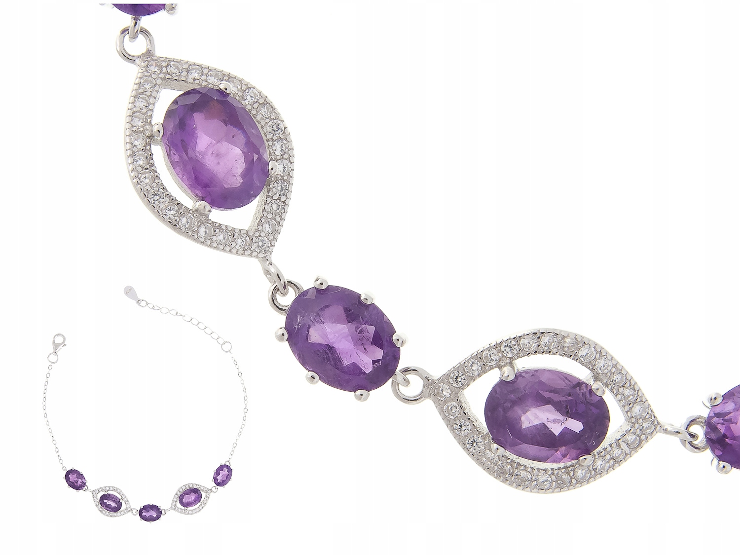 Stříbrný Rhodiovaný Náramek Ametyst Přírodní Dárek