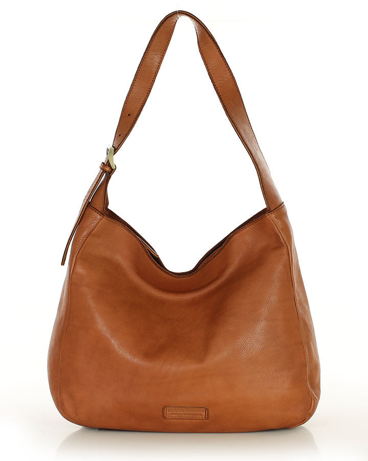 Torebka hobo skórzana damska na ramię regulowana brąz camel Marco Mazzini