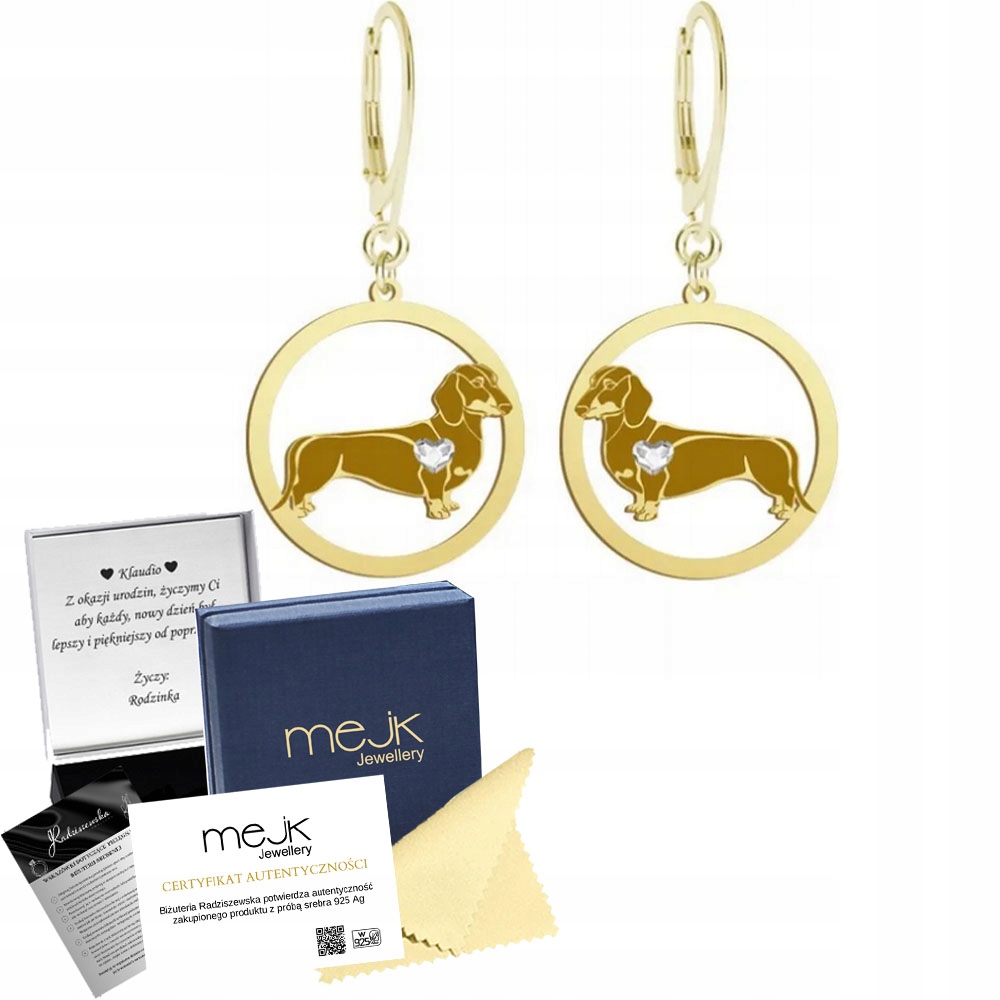 Náušnice Zlaté s krátkosrstým jezevčíkem 925 Dárek Šperky Gravírování