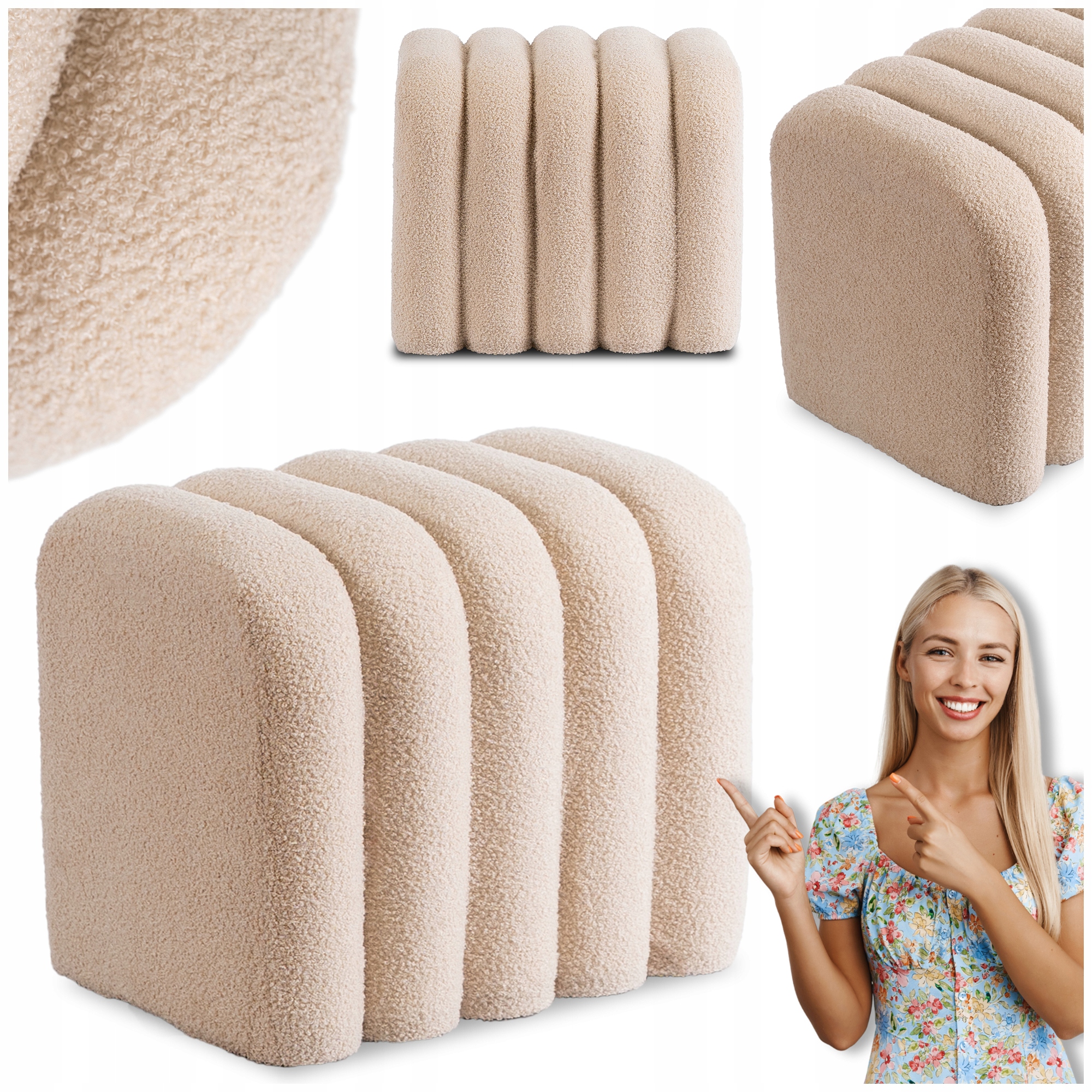 Taburet Sedátko do předsíně obývacího pokoje Toaletní stoličky Teddy Puf Béžová Karbon