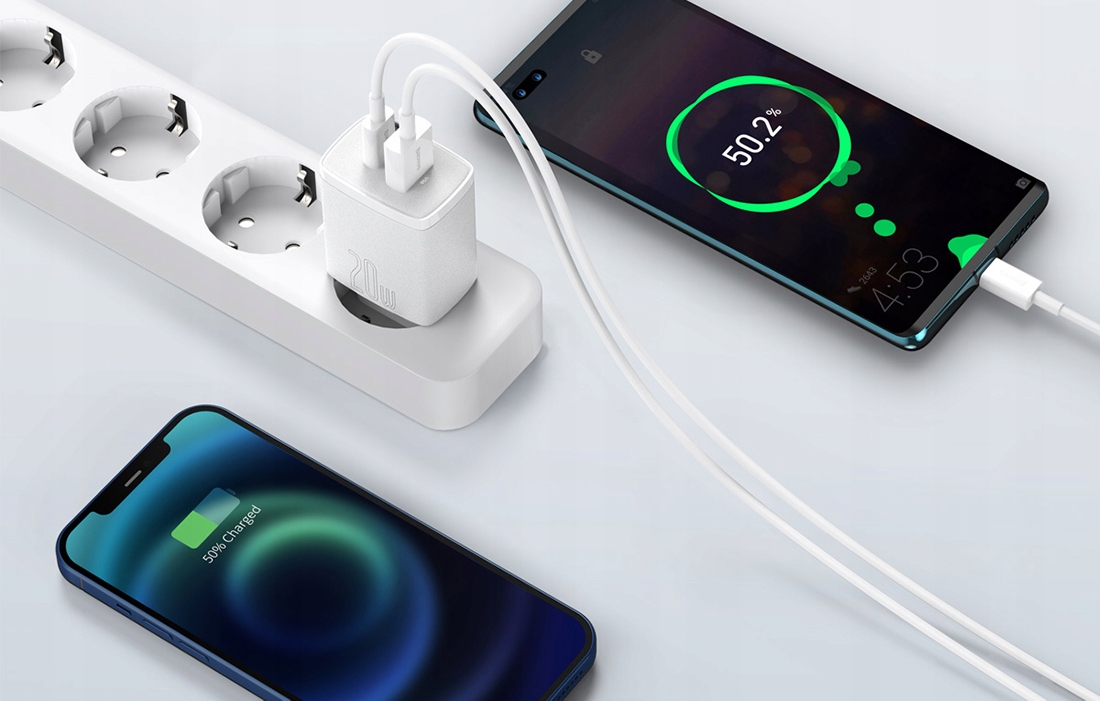 BASEUS ŁADOWARKA SIECIOWA ZASILACZ KOSTKA USB-A USB-C QC 3.0 PD 3.0 5V 3A Kolor biały