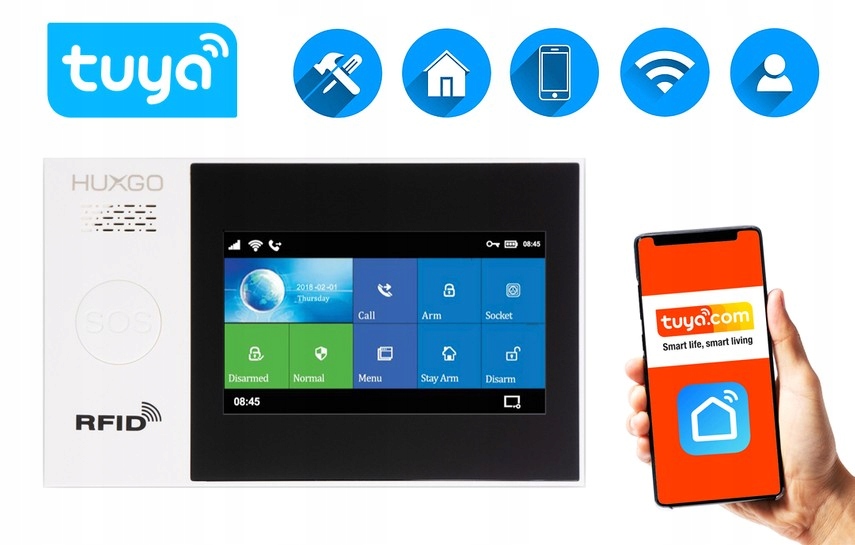 Bezprzewodowy alarm GSM WiFi zestaw TUYA LTE 4G PL Marka HUXGO