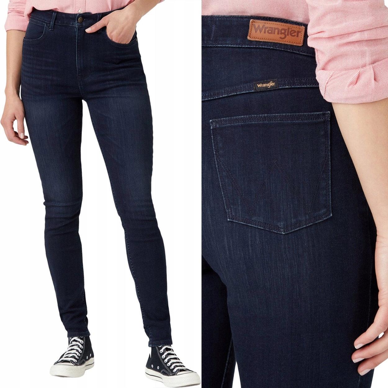 Wrangler Skinny Coldspring Úzké Nohavice S Vyšším Pasem, Tmavý Džín W27 L32